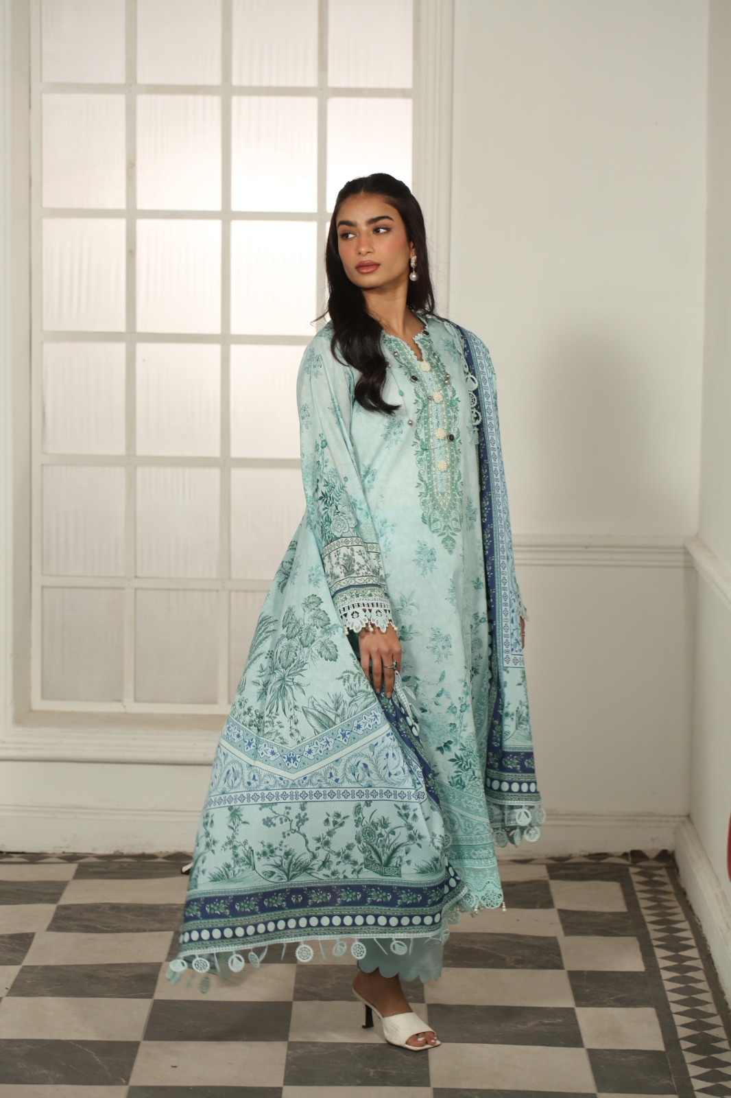 MAUSUMMERY UNSTITCHED LAWN DIGITAL SUIT (Marine)