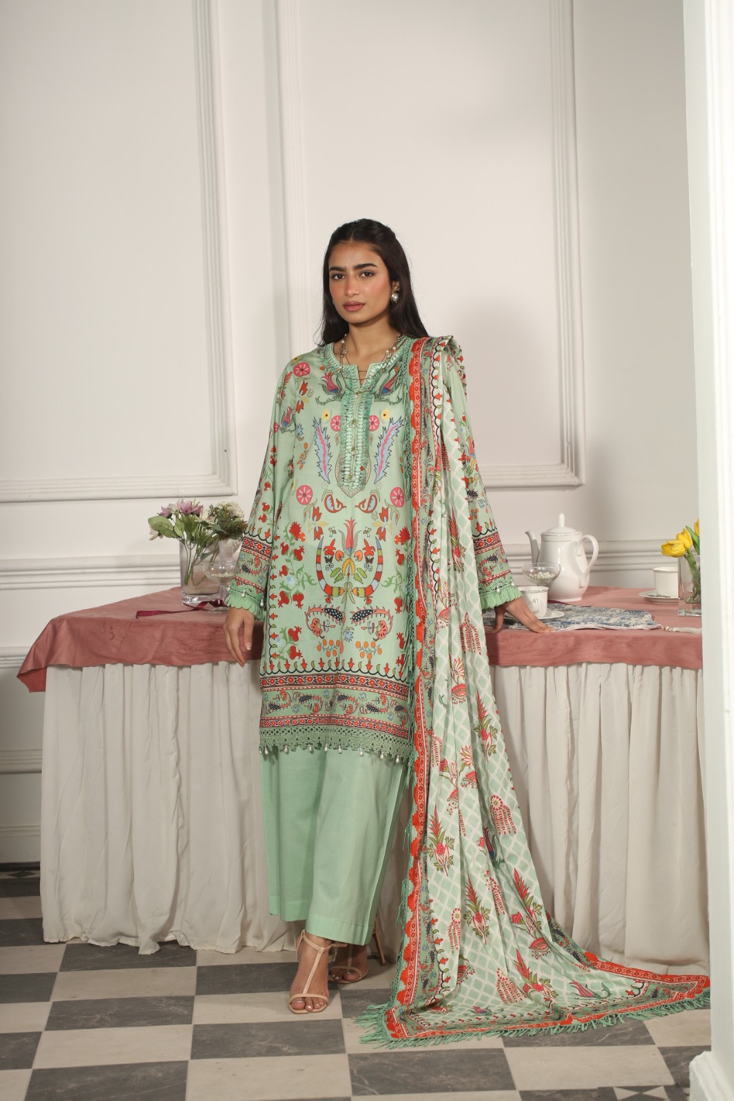 MAUSUMMERY UNSTITCHED LAWN DIGITAL SUIT (Jade)